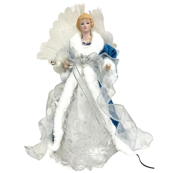 Fiber Optics Angel Tree Topper Vintage Blue & White Holiday Christmas Decor 12” - Picture 3 of 11